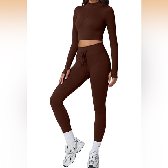 Women's Brown Ribbed Active Set - Picture 10 of 10